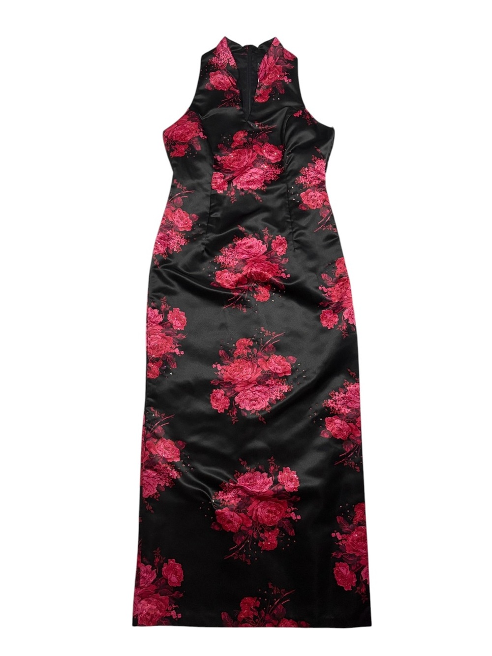 Vintage Y2K Niki by Niki Livas Black and Pink Satin Gown Size 16 runs small